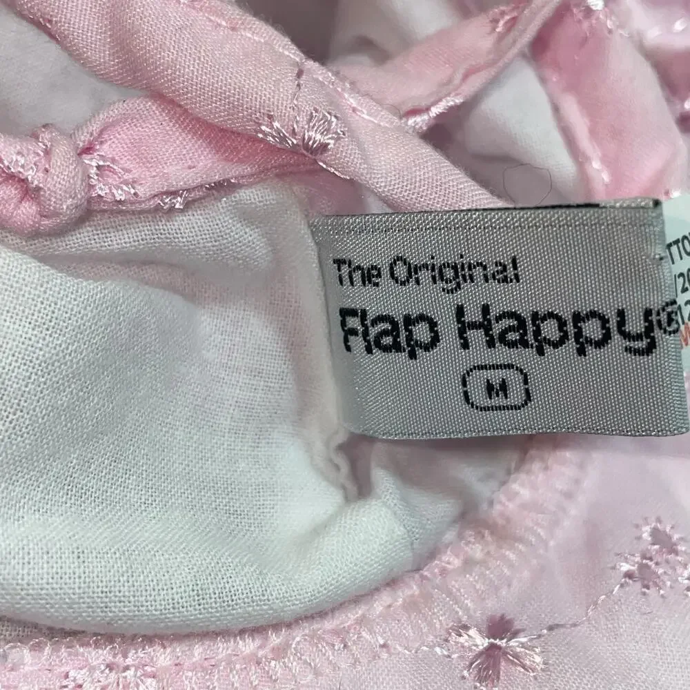 The Original Flap Happy Hat Baby Sun Cap 6-12 Months Pink Eyelet UPF 50 Ties Hat